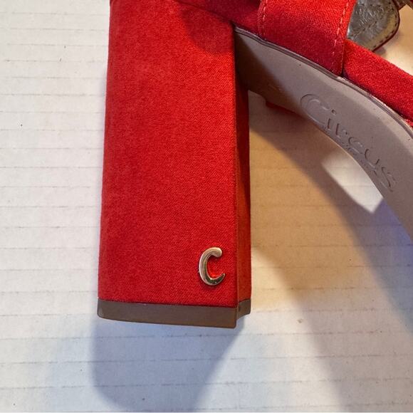 Sam Edelman Circus Red Suede Leather Chunky Platform Sandals Heels Womens 7 - Picture 9 of 10